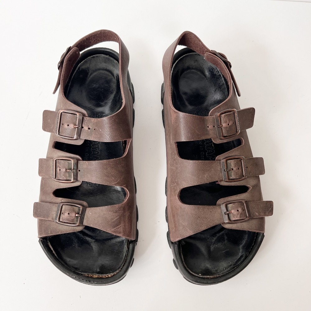 Birkenstock VTG Tatami Sandals Size 45 Men's 12 Brown Leather Buckle Fisherman